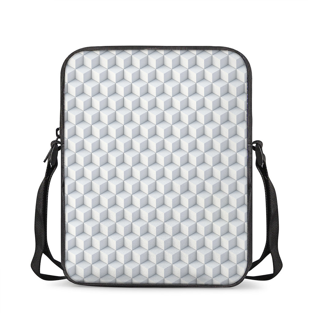 White Geometric Cube Shape Pattern Print Rectangular Crossbody Bag