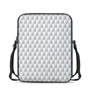 White Geometric Cube Shape Pattern Print Rectangular Crossbody Bag