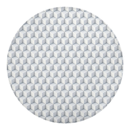 White Geometric Cube Shape Pattern Print Round Blanket