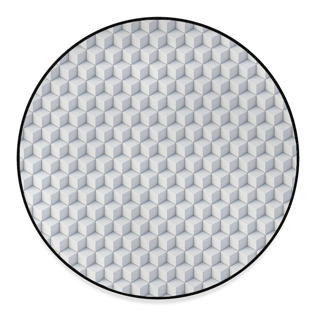 White Geometric Cube Shape Pattern Print Round Floor Mat