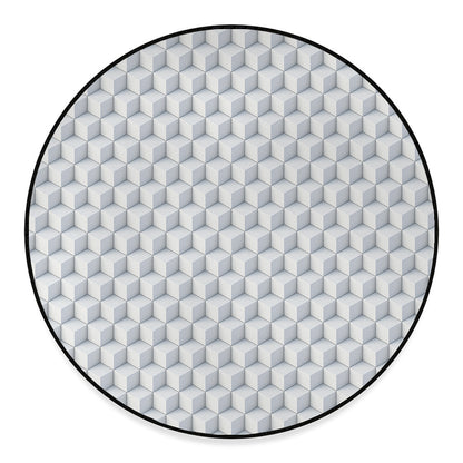 White Geometric Cube Shape Pattern Print Round Floor Mat