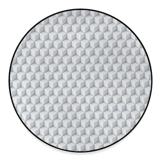 White Geometric Cube Shape Pattern Print Round Floor Mat