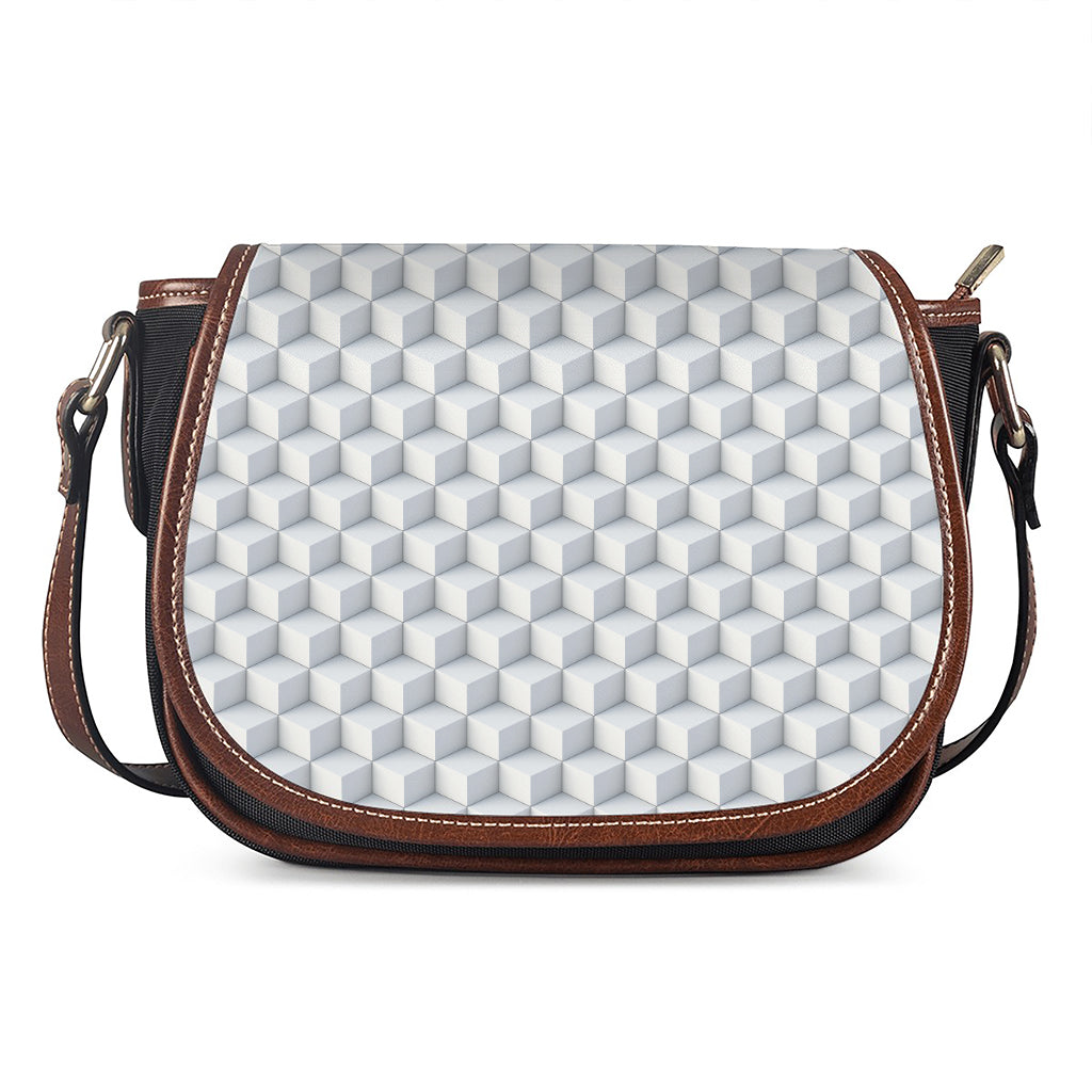 White Geometric Cube Shape Pattern Print Saddle Bag