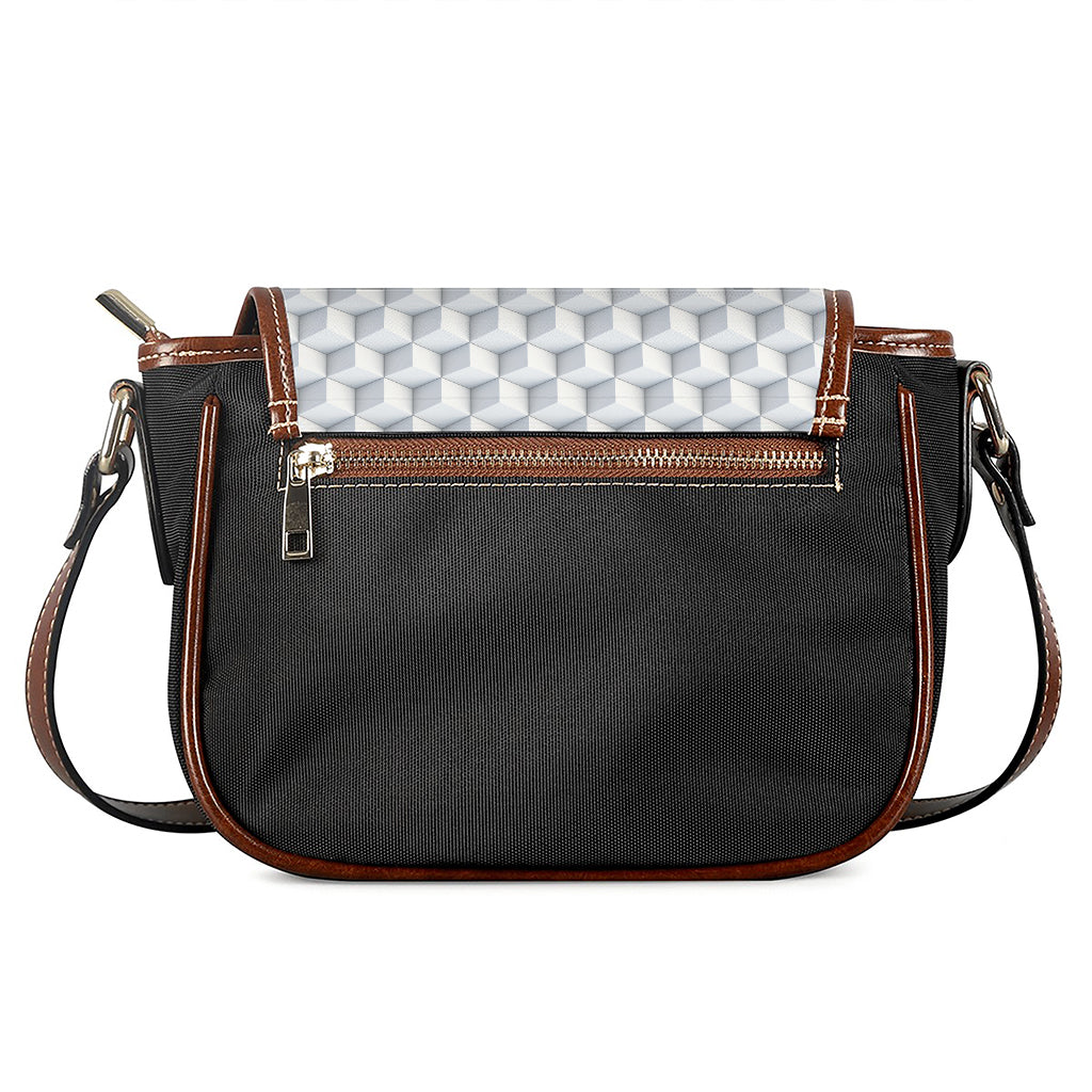 White Geometric Cube Shape Pattern Print Saddle Bag