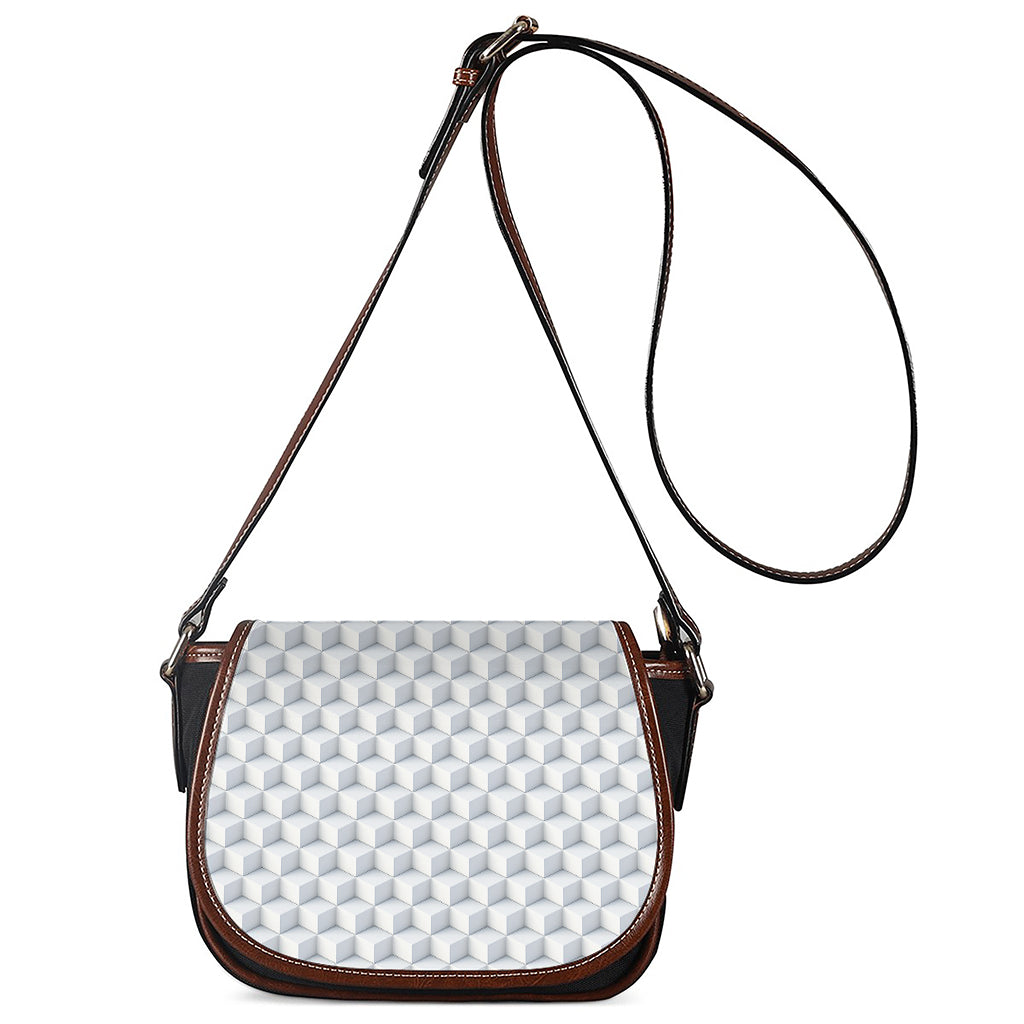 White Geometric Cube Shape Pattern Print Saddle Bag