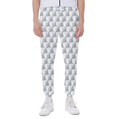 White Geometric Cube Shape Pattern Print Scuba Joggers