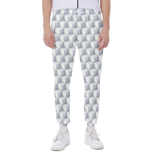 White Geometric Cube Shape Pattern Print Scuba Joggers