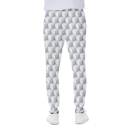 White Geometric Cube Shape Pattern Print Scuba Joggers