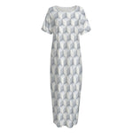 White Geometric Cube Shape Pattern Print Short Sleeve Long Nightdress