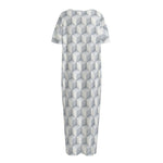 White Geometric Cube Shape Pattern Print Short Sleeve Long Nightdress