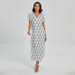 White Geometric Cube Shape Pattern Print Short Sleeve Maxi Dress