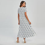 White Geometric Cube Shape Pattern Print Short Sleeve Maxi Dress