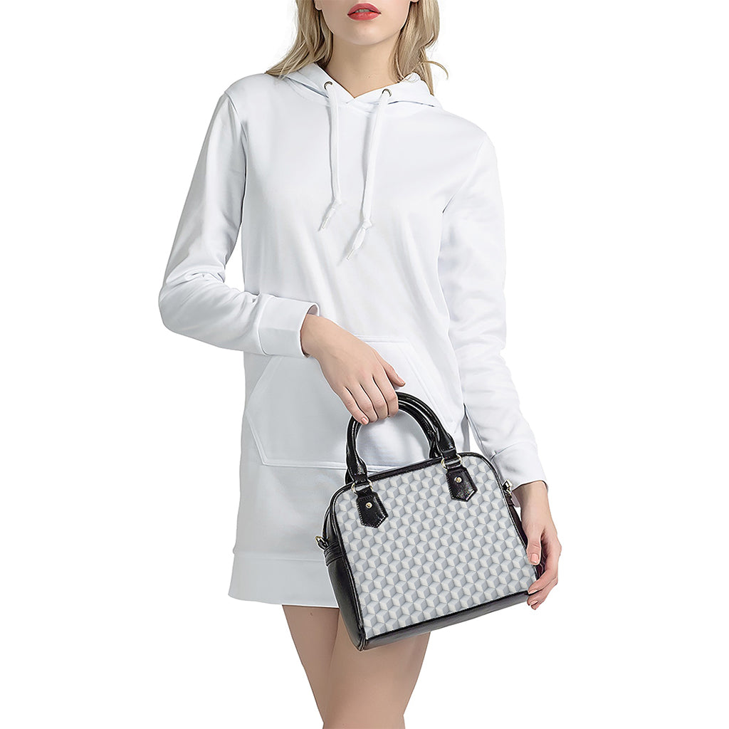 White Geometric Cube Shape Pattern Print Shoulder Handbag