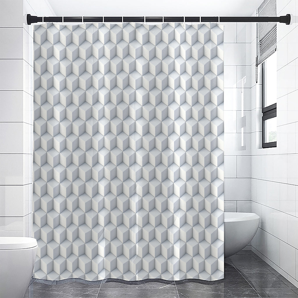 White Geometric Cube Shape Pattern Print Shower Curtain