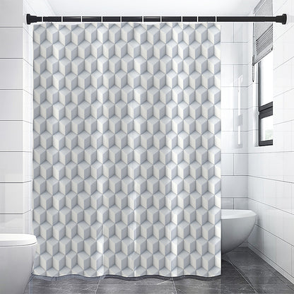 White Geometric Cube Shape Pattern Print Shower Curtain