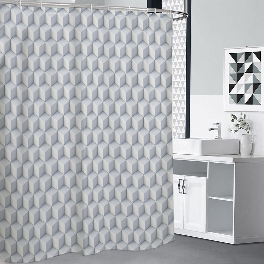 White Geometric Cube Shape Pattern Print Shower Curtain