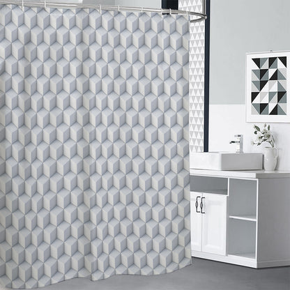 White Geometric Cube Shape Pattern Print Shower Curtain