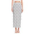 White Geometric Cube Shape Pattern Print Side Slit Maxi Skirt