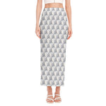 White Geometric Cube Shape Pattern Print Side Slit Maxi Skirt