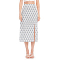 White Geometric Cube Shape Pattern Print Side Slit Midi Skirt