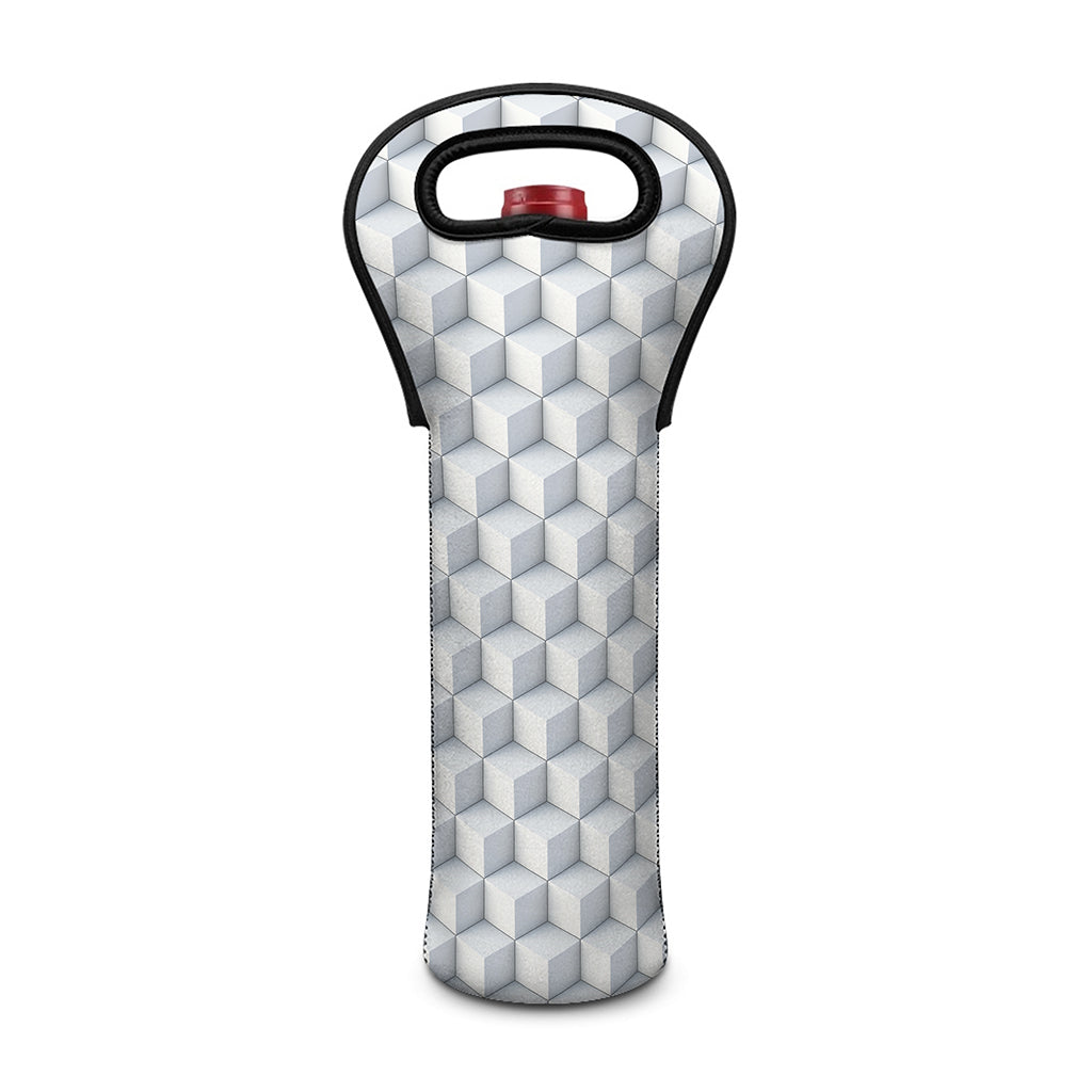 White Geometric Cube Shape Pattern Print Single Neoprene Wine Tote