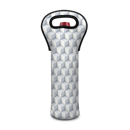 White Geometric Cube Shape Pattern Print Single Neoprene Wine Tote