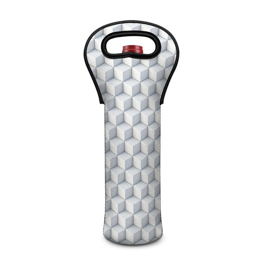White Geometric Cube Shape Pattern Print Single Neoprene Wine Tote