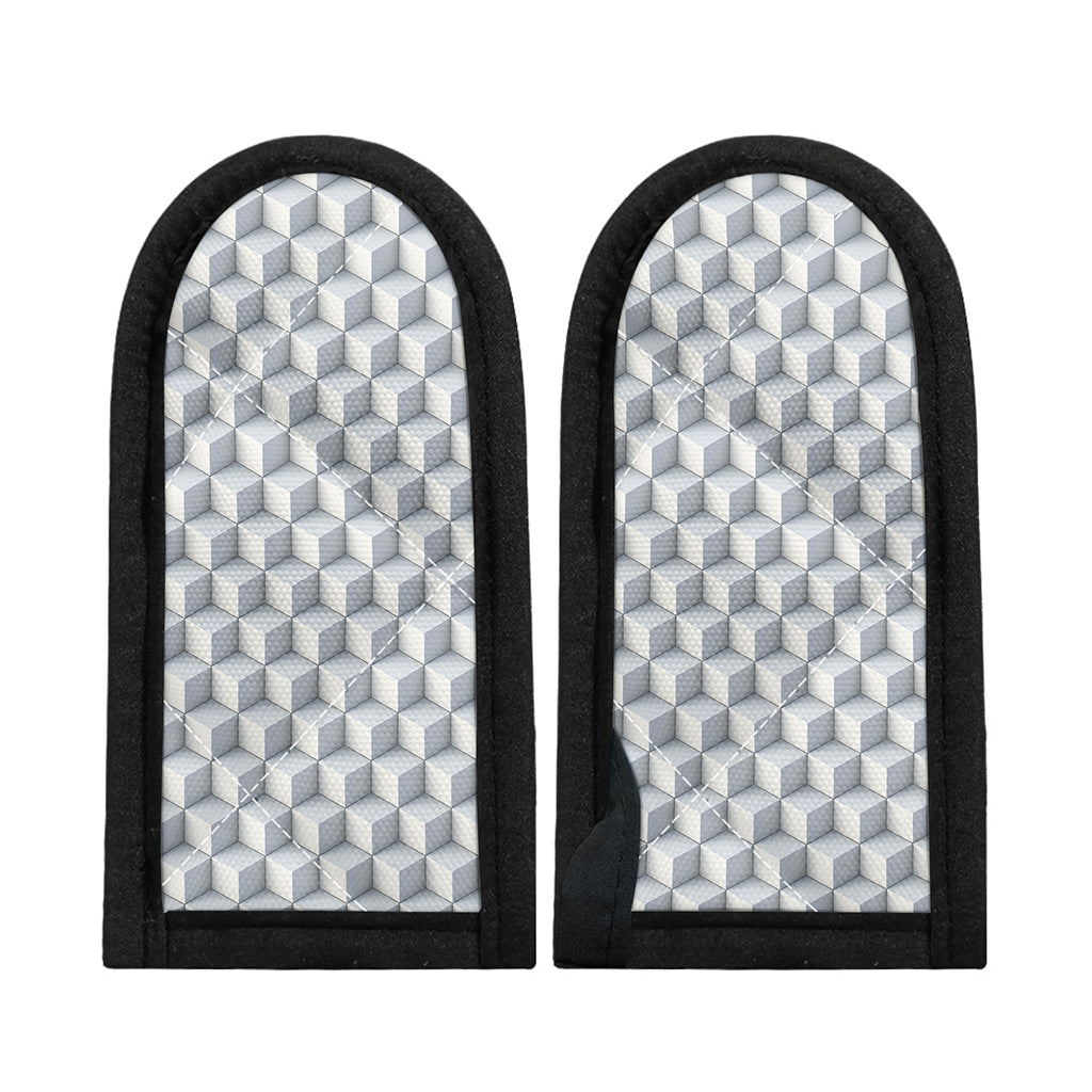 White Geometric Cube Shape Pattern Print Skillet Handle Cover