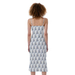 White Geometric Cube Shape Pattern Print Slim Fit Midi Cami Dress