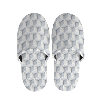 White Geometric Cube Shape Pattern Print Slippers