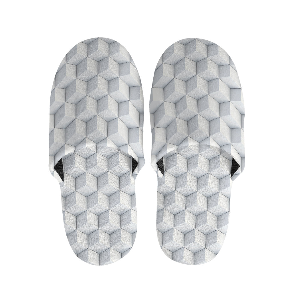 White Geometric Cube Shape Pattern Print Slippers