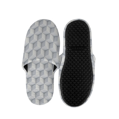 White Geometric Cube Shape Pattern Print Slippers