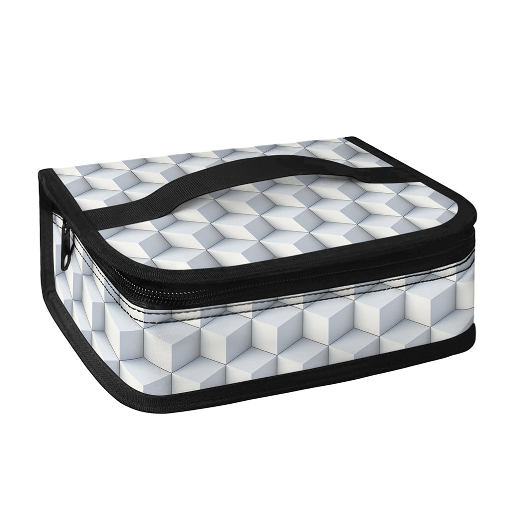 White Geometric Cube Shape Pattern Print Small Lunch Bag
