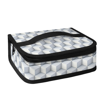 White Geometric Cube Shape Pattern Print Small Lunch Bag