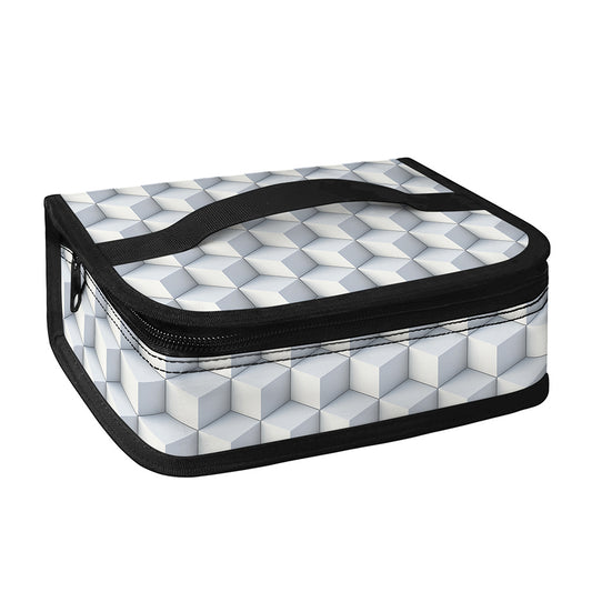 White Geometric Cube Shape Pattern Print Small Lunch Bag