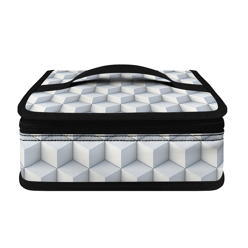 White Geometric Cube Shape Pattern Print Small Lunch Bag