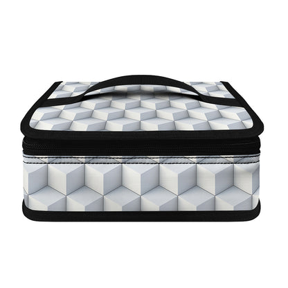 White Geometric Cube Shape Pattern Print Small Lunch Bag