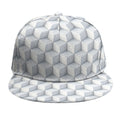 White Geometric Cube Shape Pattern Print Snapback Cap