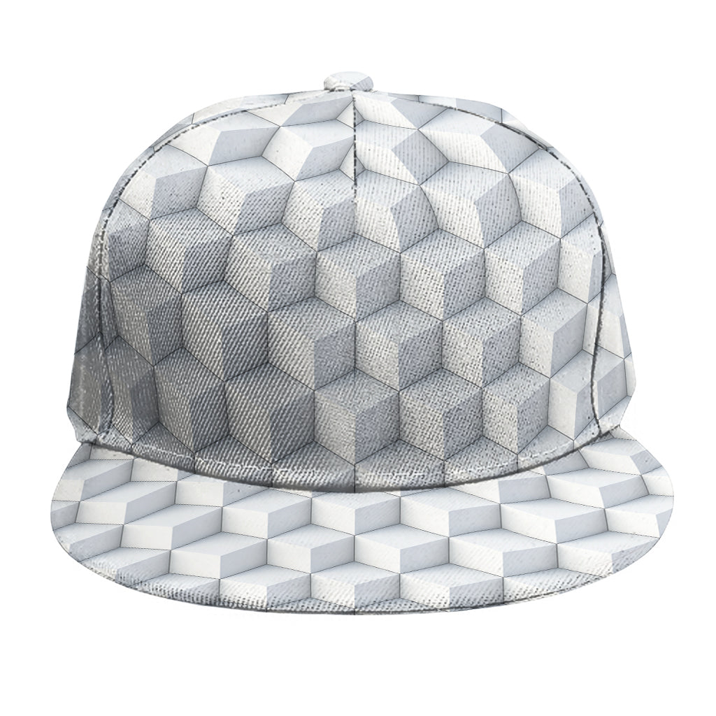 White Geometric Cube Shape Pattern Print Snapback Cap