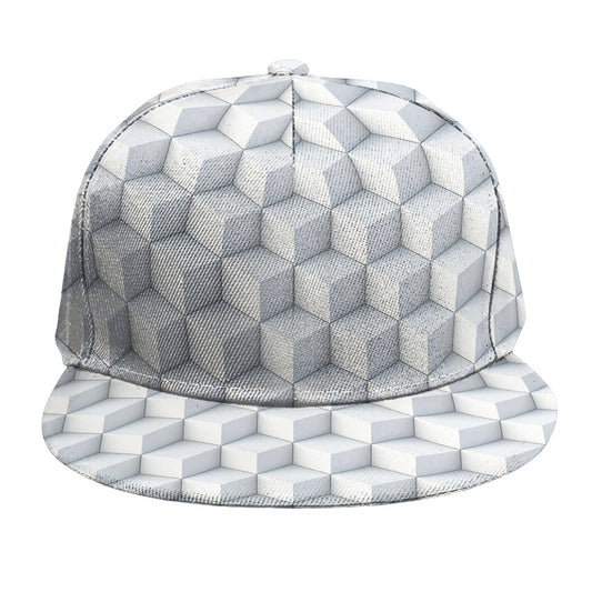 White Geometric Cube Shape Pattern Print Snapback Cap