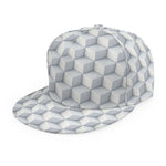 White Geometric Cube Shape Pattern Print Snapback Cap