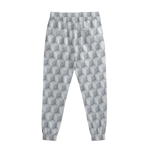 White Geometric Cube Shape Pattern Print Sweatpants