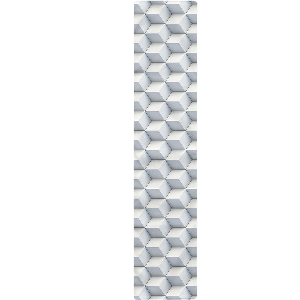 White Geometric Cube Shape Pattern Print Table Runner