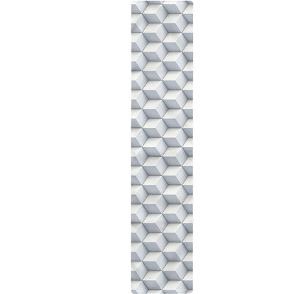 White Geometric Cube Shape Pattern Print Table Runner