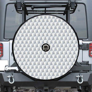 White Geometric Cube Shape Pattern Print Tire Cover With Camera Hole