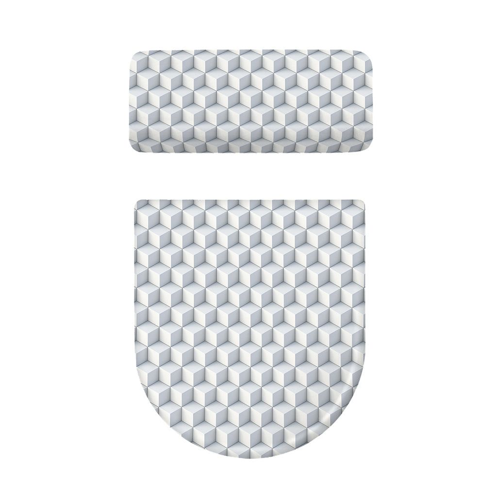 White Geometric Cube Shape Pattern Print Toilet Lid And Tank Cover Set