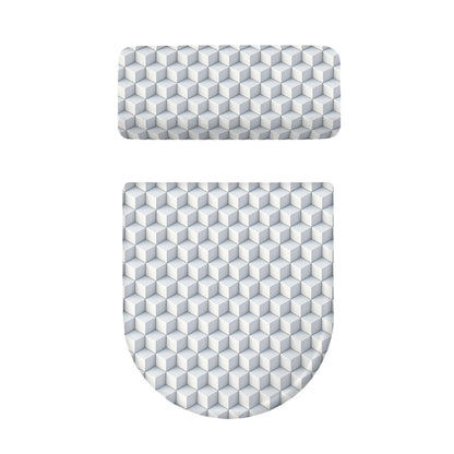 White Geometric Cube Shape Pattern Print Toilet Lid And Tank Cover Set