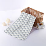 White Geometric Cube Shape Pattern Print Towel