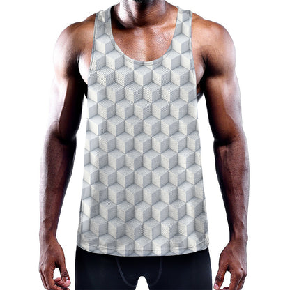 White Geometric Cube Shape Pattern Print Training Tank Top