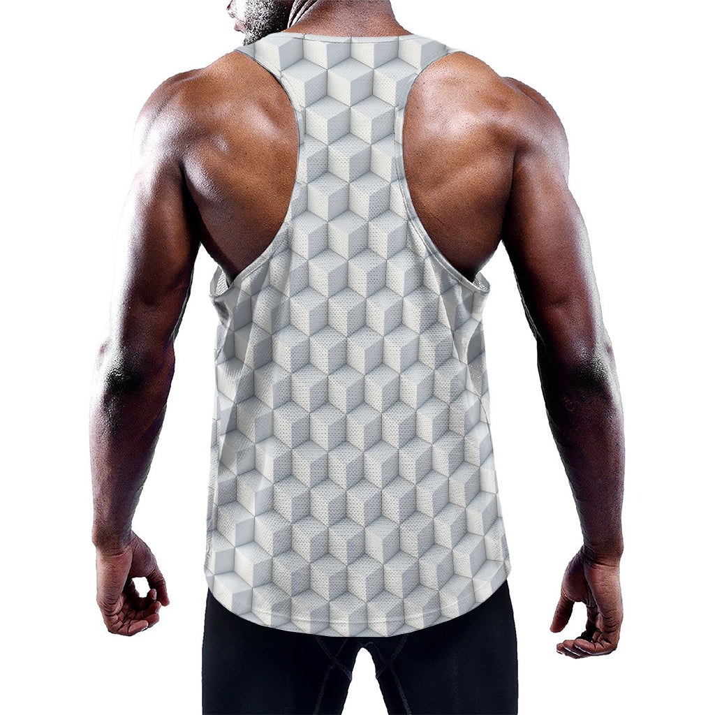 White Geometric Cube Shape Pattern Print Training Tank Top